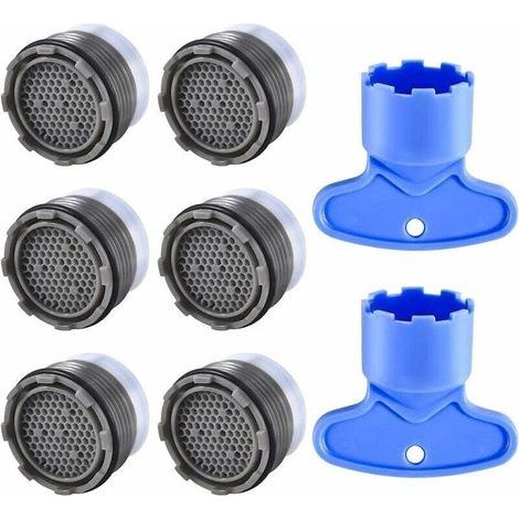 Aeratore per rubinetto M18.5, 6 ugelli per rubinetto di cucina e bagno, risparmio idrico, aeratore per rubinetto lavello in plastica con 2 chiavi. (1/4)