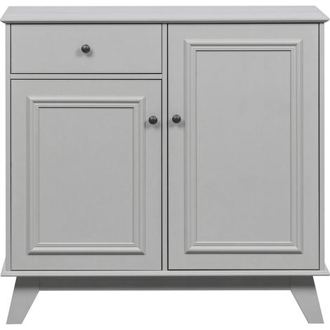 Buffet 2 portes 1 tiroir 98x55x93 cm en pin massif teinte crème (1/5)