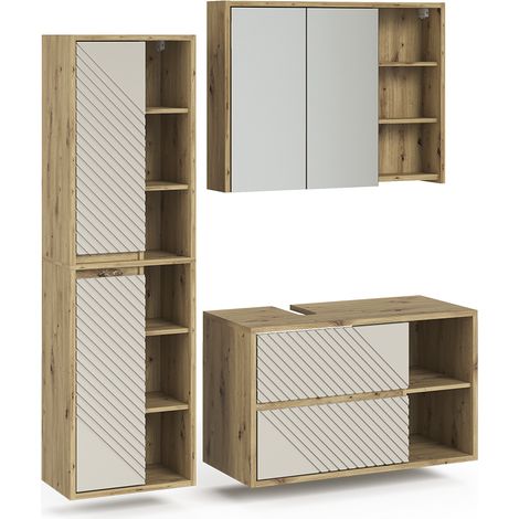 Juego de muebles de baño de 3 piezas Viola, Roble artesanal, 3 partes, Vicco (1/5)