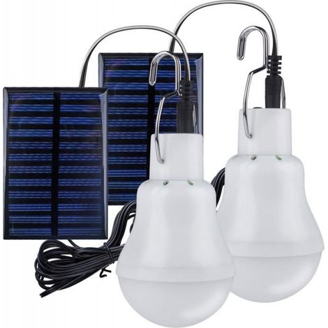 2 Lampe Solaire,LED Rechargeable,Crochet Métallique,Panneau Solaire,Batterie 900mAh,Camping,Jardin,Urgence (1/5)