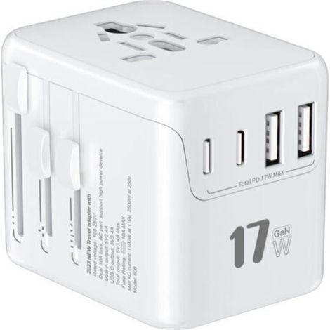 Adaptateur de Voyage Universel Adaptateur Prise Universelle PD 17W avec 2 USB et 2 Type C Adaptateur Universel France vers USA UK Allemagne Australie Chine Japon