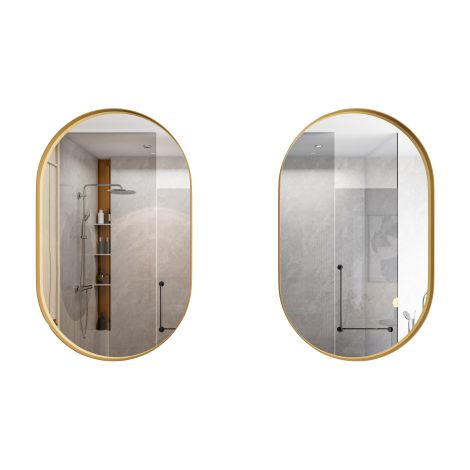 Armoire à glace ovale à glace avec rangement pour salle de bains salon et chambre doré (1/5)