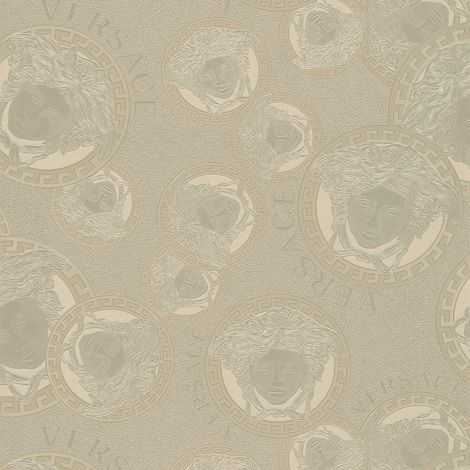 Papier peint medusa gris effet métallique Tapisserie luxe graphique à cercles Papier peint design effet brillant idéal couloir (1/3)