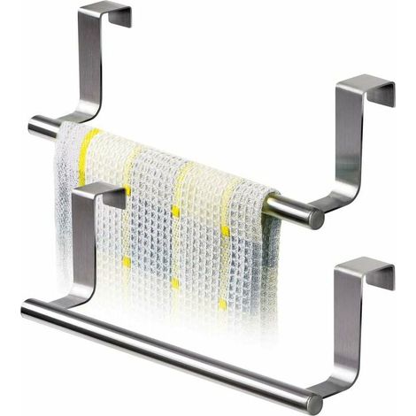 Porte Serviettes Torchons sur Porte, Barre Acier INOX à Suspendre sur Porte de Tiroir Placard, Installation sans Perçage,Pour salle de bain, cuisine, salle de bain (Section courteLot de 2 ) (1/5)