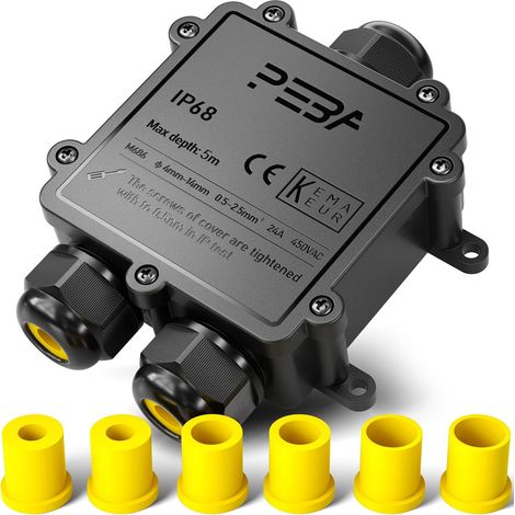 Boîte de dérivation étanche - Etanche Boîte de Jonction - Boîtier de raccordement électrique 3 voies pour câble de 4-14mm - Connecteurs de Câbles Étanches, pour câble extérieur, Noir (1/5)