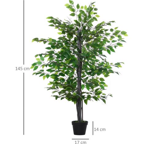 Arbre artificiel de type banian, 145 cm de haut, vert, plante décorative artificielle pour l'intérieur et l'extérieur (1/5)