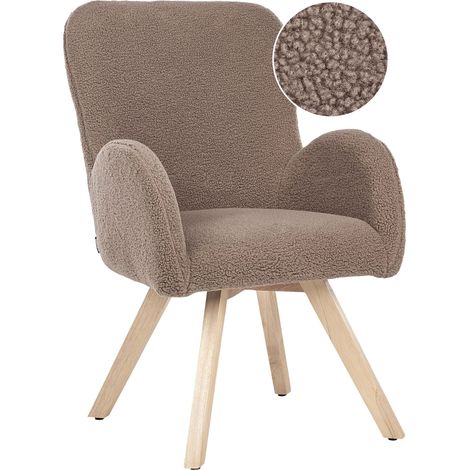 Sedia da salotto moderna con gambe in legno Marrone Piacevole Boucle Imbottitura Braccioli Motivo solido Bjarn