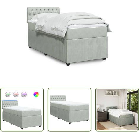 vidaXL Surmatelas - Sommier à lattes de lit et matelas Gris clair 80x200 cm Velours (1/5)