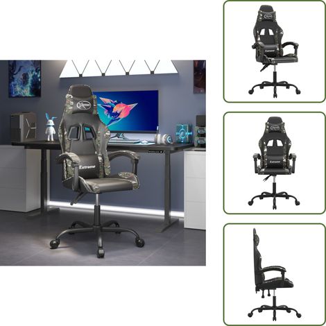 Silla de cuero sintético - vidaXL Silla gaming giratoria cuero sintético negro y camuflaje - Silla con respaldo ajustable