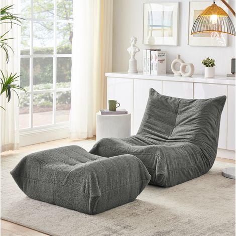 Canapé de sol avec dossier inclinable et repose-pieds, mousse confortable, pour salon ou chambre - gris (1/5)