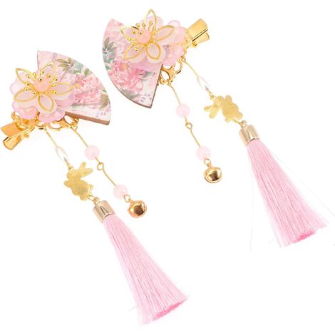 Épingles à Cheveux Japonaises Délicates Pompon et Décoration de Fleur en Bois et Alliage Lot de 2 Plusieurs styles Accessoires pour Bal Masqué ou Fête (1/5)