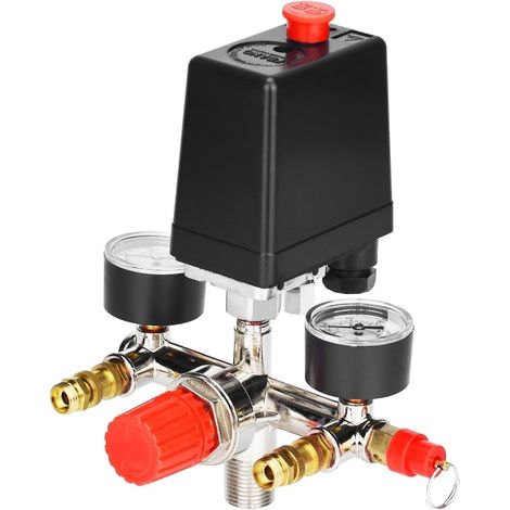 Compresseur D'air Pressostat Vanne de Contrôle 90-120 PSI avec Régulateurs Jauges Doubles, Max Tension 230V (1/5)