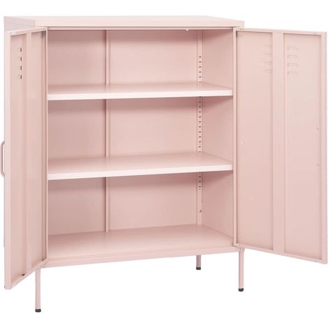 Vidaxl – Armoire de rangement rose 80x35x101,5 cm en acier – 2 portes avec étagères réglables – Capacité 90 kg – Niveleurs au fond