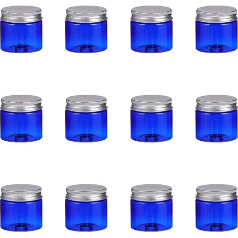 Lot de 12 Pots de Crème 50g en Pet avec Couvercle Aluminium Bleu, Conteneurs de Stockage Rechargeables pour Cosmétiques, pour Maison et Camping (1/5)