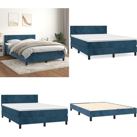 Boxspringbett mit Matratze Dunkelblau 140x200 cm Samt - Samtbett - Boxspringbett - Doppelbett - Bettenrahmen - Luxusbett - Home & Living (1/5)