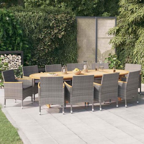 Set da pranzo da giardino con tavolo in legno di acacia e sedie in rattan grigio, 11 pezzi - PANGIVO (1/5)