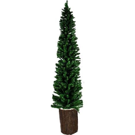 Albero di natale slim con tronco in legno vero cm 135 165 195 225 255 verde stretto alto decorazioni addobbi ambiente casa - MISURA: Albero con tronco cm 195 (1/5)