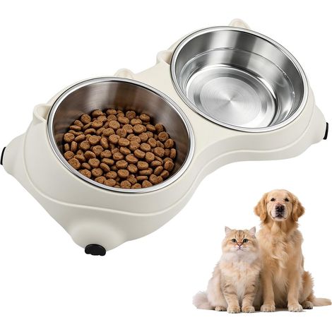 Gamelle Chat Surélevée, Double écuelle pour Chiens et Chats avec 2 Bols Gamelle pour Chien Surélevée Inclinable Support Gamelle, 2 Bols en Acier Inoxydable 304 Passe au Lave-Vaisselle antidérapante (1/5)