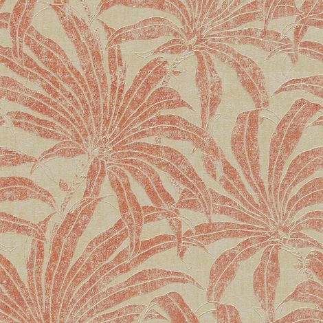 Papel pintado naturaleza Profhome 395013 papel pintado no tejido texturado con dibujo de jungla efecto satinado beige rojo naranja 5,33 m2