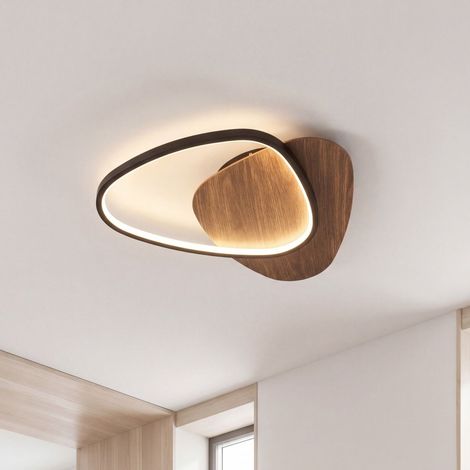 LED Deckenlampe Holz Aluminium Farbwechsel warm-kalt über Wandschalter B: 45 cm Deckenleuchte