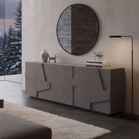 Dmora Aparador moderno con 4 puertas y 3 cajones, Made in Italy, Aparador de cocina, Buffet de diseño de sala de estar, 224x44h86 cm, Color Gris pizarra, con embalaje reforzado (1/5)