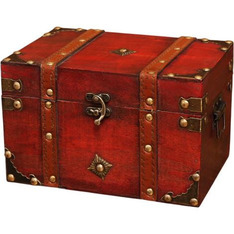 Boîte de rangement vintage en bois, non verrouillable, boîte de rangement ménager, objet décoratif, rouge. (1/5)