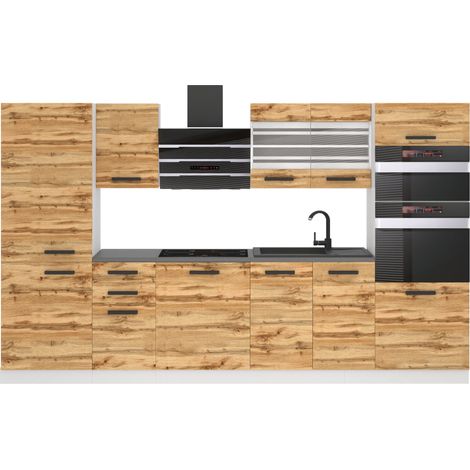 Belini Cuisine Equipee Complete Mila Muebles de Cuisine Complets - 300 cm. Cuisine Complete avec Plan de Travail, chêne wotan (1/4)