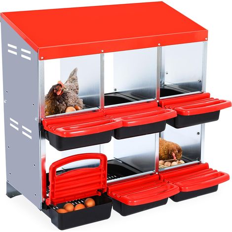 Poulailler galvanisé 6 cases, Pondoir anti-casse, rampe de récupération, protection intégrée, facile à nettoyer, Rouge (1/5)