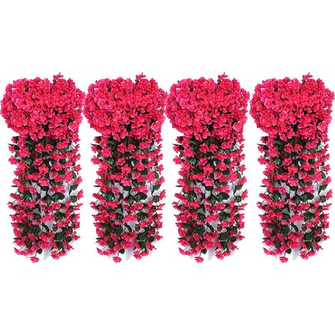 8 pièces de décoration d'hortensia artificiel, vigne de fleurs artificielles, plantes décoratives suspendues au mur, rose rouge (1/5)