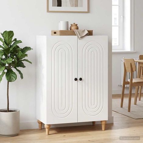 Buffet blanc brillant avec rangements, 2 portes, bois d’ingénierie, 66 x 34,5 x 90 cm - PANGIVO (1/5)
