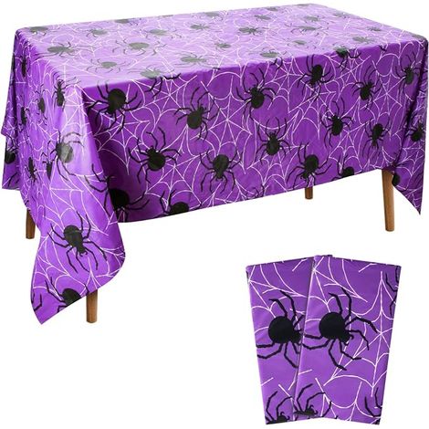 Lot de 2 nappes d'Halloween, 130 x 220 cm, motif toile d'araignée, rectangulaires, pour décoration de fête d'Halloween en intérieur ou en extérieur. (1/5)