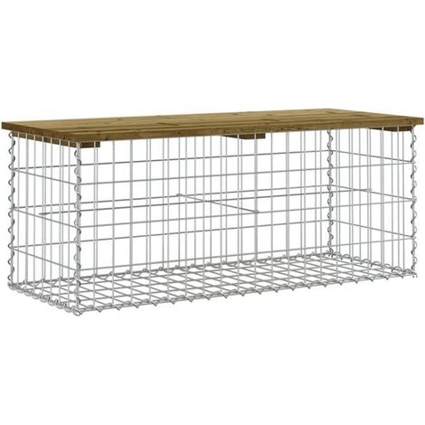 Banc de jardin en gabion, 103x44x42 cm, pin imprégné. (1/5)