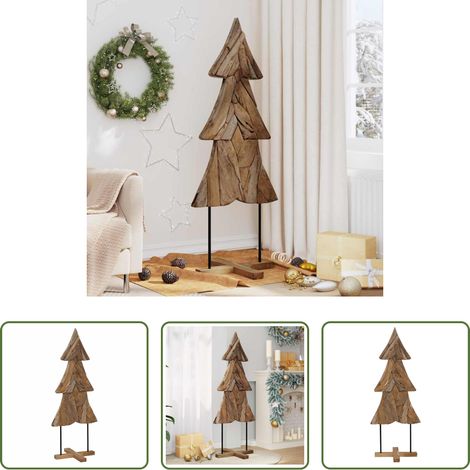 Décoration de Noël -  Sapin de Noël avec support Marron 151 cm Bois de teck solide (1/5)