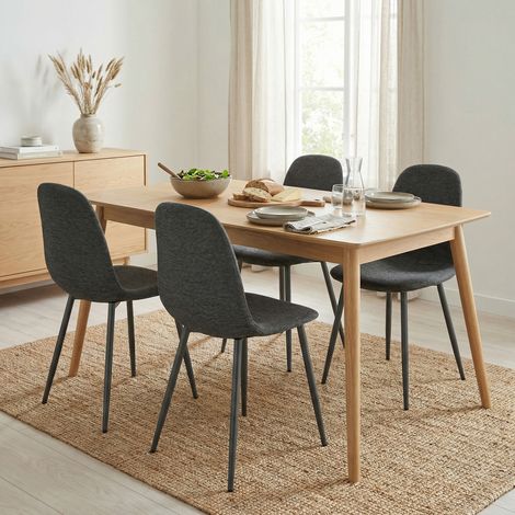 Meubles Cosy Charlton Lot de 4 chaises de salle à manger scandinaves en tissu coton lin avec pieds en métal,gris foncé