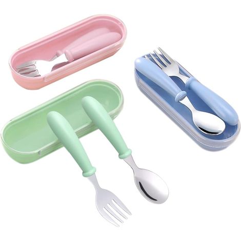 3 ensembles de fourchettes et de cuillères pour les enfants, les enfants alimentant les ustensiles de couverts avec étui (1/5)