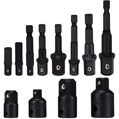 Socket Adapter Converter Set, 8-Piece Hex Shank Drill Bit Nut Wrench Set, Socket Extension Adapter Bit Set, 4-Piece Adapter Reducer Set for Ratchet Wrenches/Socket Wrenches (Black) (1/5)