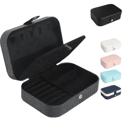 Boîte à bijoux idéale pour les voyages, petite boîte à bijoux adaptée aux femmes et aux filles, boîte à bijoux à 2 compartiments, mini-boîte de rangement portable en cuir PU pour bijoux. (1/5)