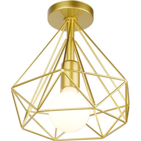 Lampe De Plafond Rétro Vintage En Forme De Diamant 25CM (Or) Plafonnier Industriel En Métal Et Fer E27 Pour Restaurant Et Café (1/5)