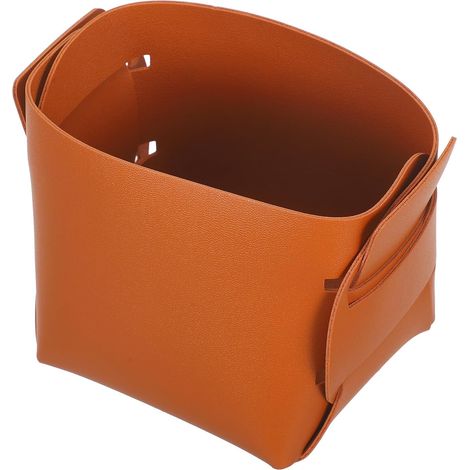 Boîte de Rangement en Cuir Pu Marron pour Bureau, Plateau de Rangement Facile à Nettoyer, Organisateur de Bureau Pratique pour Articles Divers (1/5)