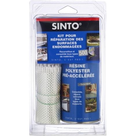 Sinto – Kit de réparation résine polyester orthophtalique sans styrène – Tissu de verre – Pour surfaces perforées et étanchéité – 0,5 m² (1/5)