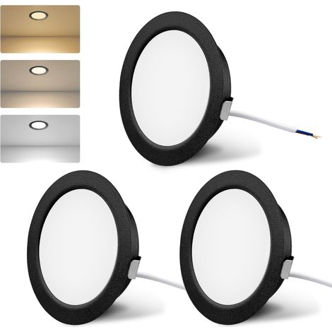 Spot Encastrable 230V pour Meuble IP44 3CCT Spot Salle de Bain 55-58mm 3.5W G4 Spots Plafond Extra Plat 20mm 3000K 4000K 6000K pour Hotte de Cuisine Salle de Bain 3PCS Noir (1/5)