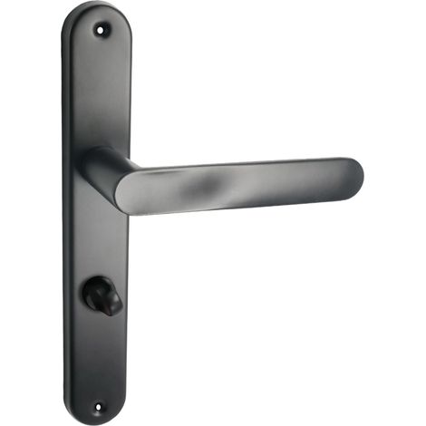 domino Türgriff 78 Drückergarnitur WC - Badezimmer Set Links & Rechts Türbeschlag für WC/Badezimmertüren L-Form Türbeschläge aus Aluminium Schwarz Türdrückergarnitur OVAL BLACK (1/5)