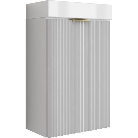 Mobile da bagno con frontale scanalato 40 cm con lavabo, bianco, con maniglia dorata, 40,5 × 22,5 × 57 cm (1/5)