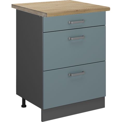 Meuble cuisine R-Line, Bleu-gris, 60 cm avec tiroirs, PT Chêne, Vicco (1/5)