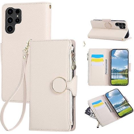 Compatible pour Samsung Galaxy S24 Ultra Case Fermeture à glissière Portefeuille Housse de téléphone en cuir avec dragonne (1/5)