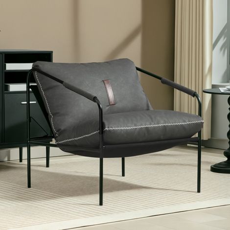Butaca de Salón Moderna Sillón de Lectura Tapizado en Cuero Sintético Fundas de Cojines Extraíbles Gris Carbón (1/5)