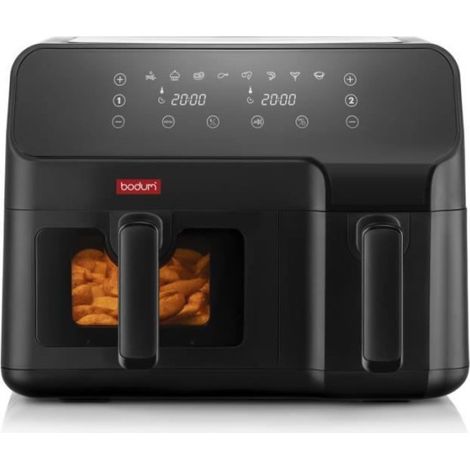 Friteuse Electrique sans huile - BODUM - Double compartiment 3,2L et 5,1L - 2700 W - Noir