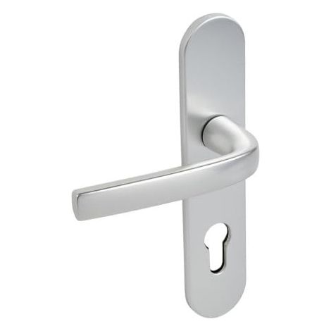 Set de Poignée de Porte sur Grande Plaque - Version Condamnation Porte de Salle de Bain et WC - Entraxe 195 mm - Pose Facile - Aluminium anodisé Argent (1/2)