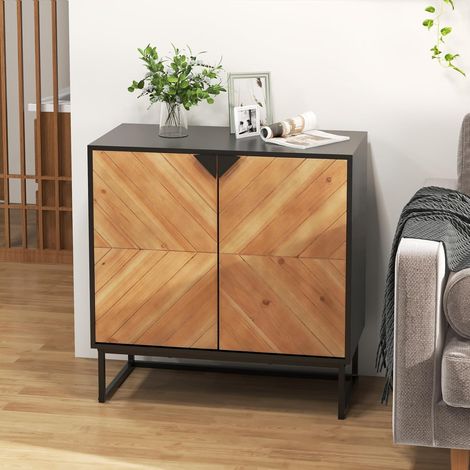 Goplus – Buffet salle à manger 80 x 40 x 80 cm – Meuble bas de rangement à 2 portes – Pieds en métal surélevés – Style moderne – Capacité 40 kg (1/5)