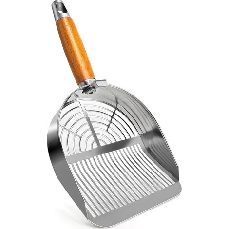 Pelle à litière en métal pour chat - Pelle à litière en acier inoxydable - Avec support pour litière pour chat - Trous pour un nettoyage facile- Round Holes (1/5)